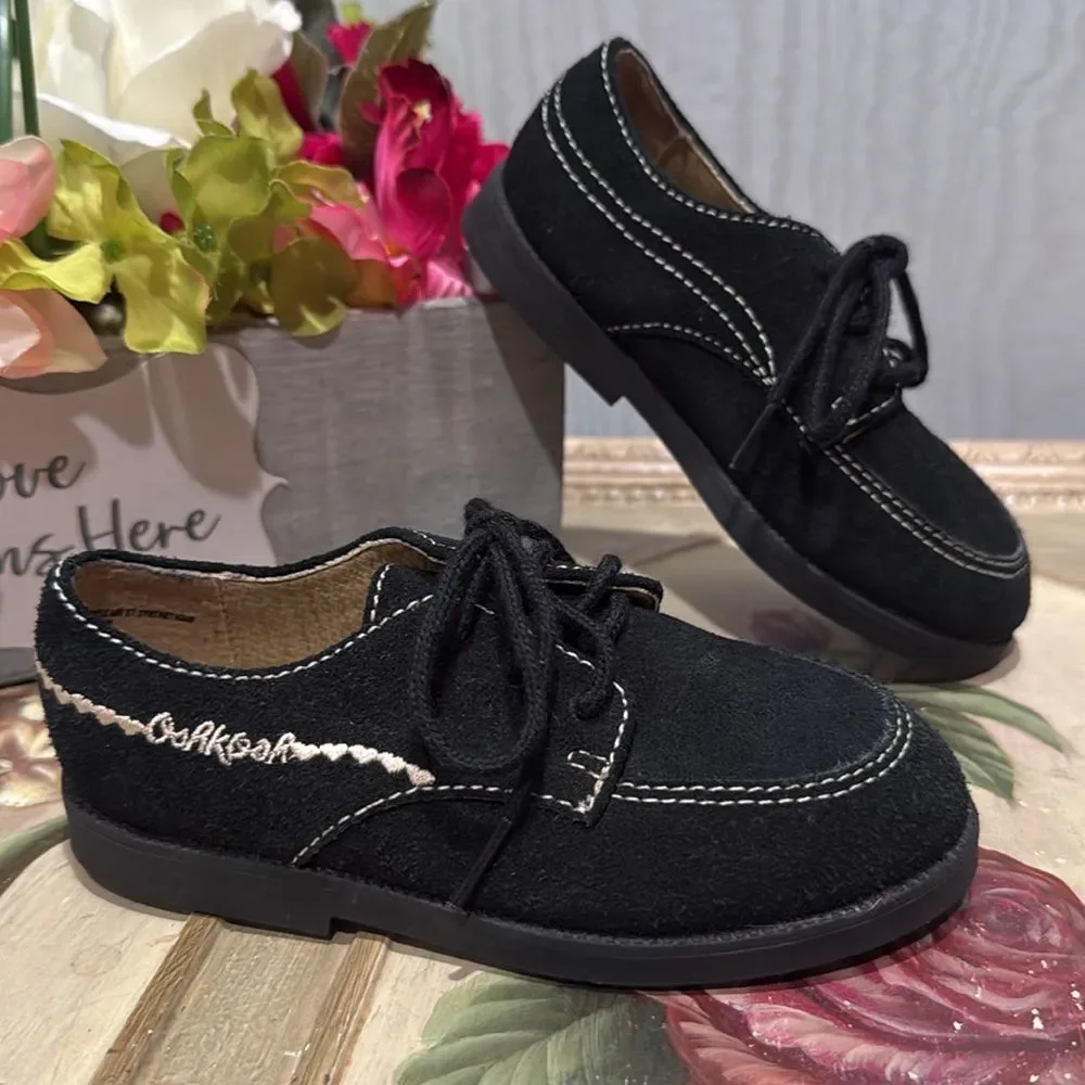 OshKosh B’gosh Black Suede Loafers Embroidered Toddler ADORABLE Sz 7.5 NWOT